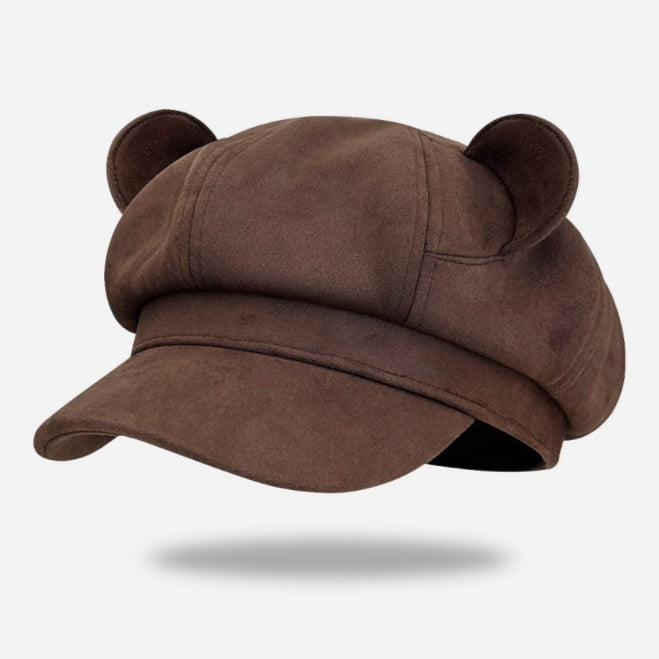 Little Bear Ears Suede Fleece Octagonal Hat For Women
