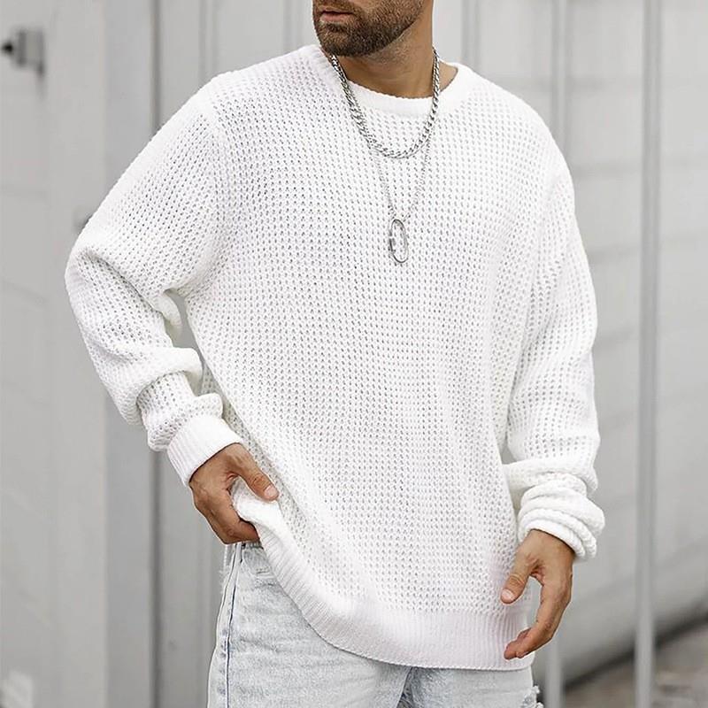 Langærmet sweater til mænd med rund hals, afslappet og løs pasform
