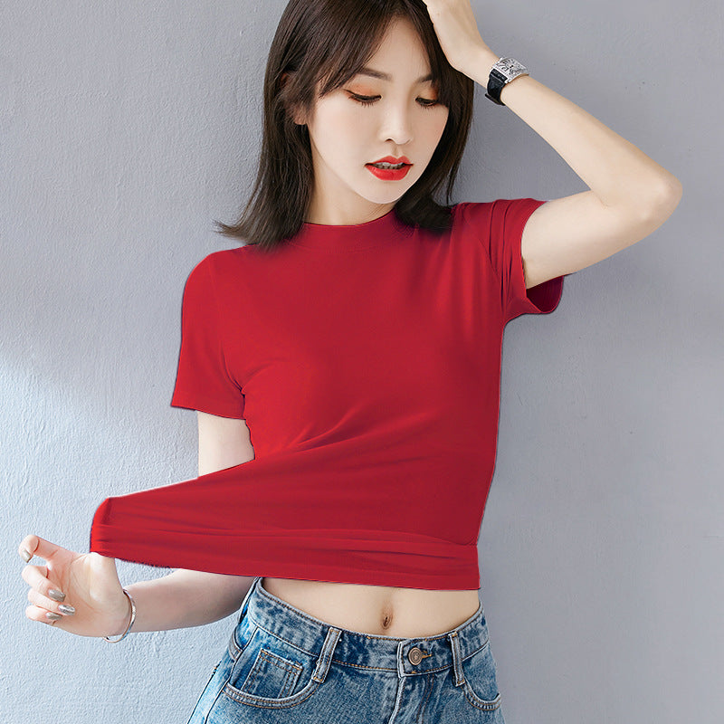 Kvinders sommer Slim Fit efterår Koreansk stil kortærmet bomuld