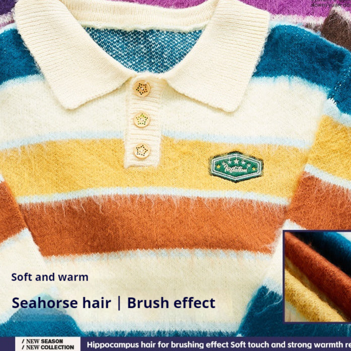 Autumn And Winter New Contrast Color Loose And Warm Knitwear Men's Top