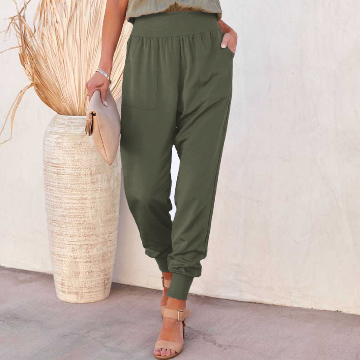 Women's High-waisted 9-point Trousers With Open Hem For Leisure