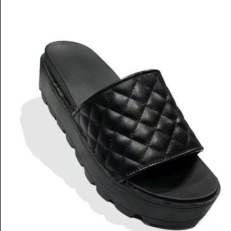 Women's New Sponge Cake Thick Bottom Diamond Plaid Sandals