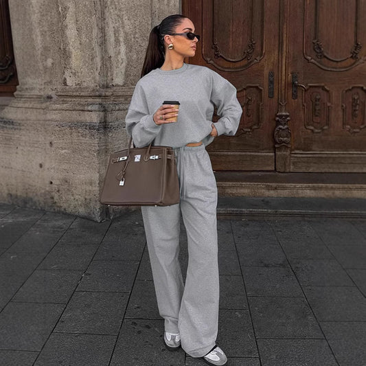 Autumn New Simple Loose Gray Round-collar Sweater