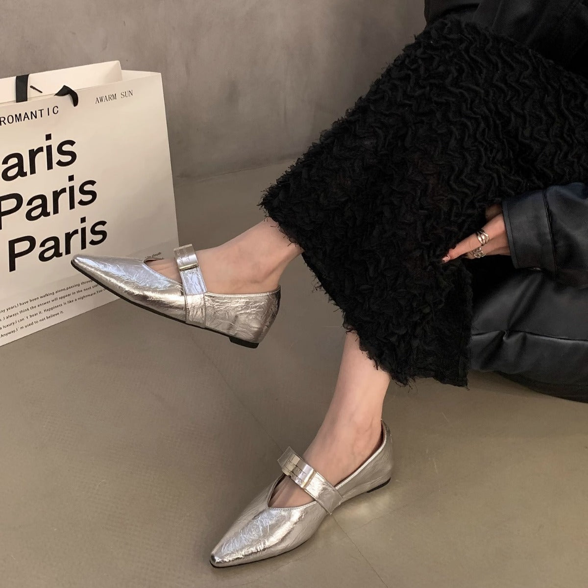 Summer One Word With Evening Wind Pointed Toe Silver Mary Jane Shoes