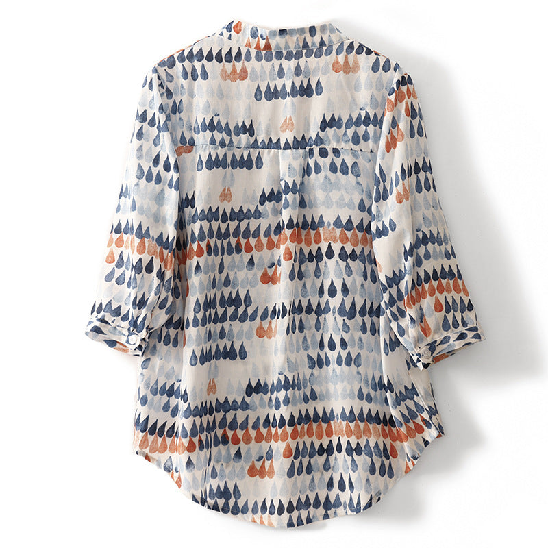 Chiffon Shirt Retro Art Floral Print Lapel Shirt