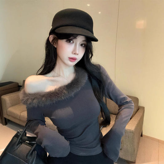 Sexy Off-shoulder Fluffy Top For Women With A Pure Yet Seductive Vibe