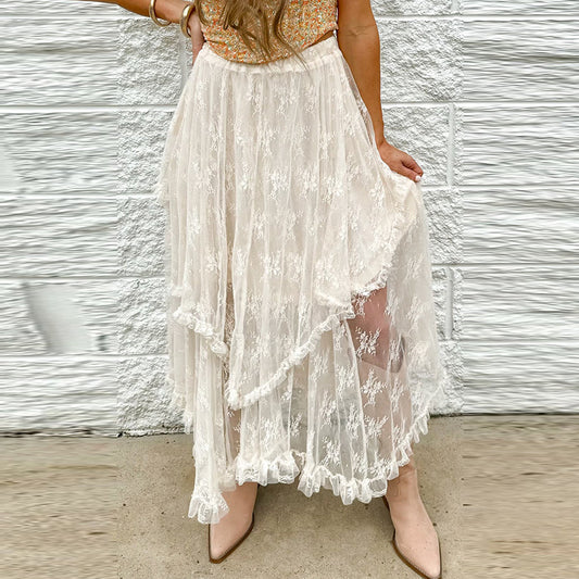 Spring New Irregular Hem Mesh Long Dress Women