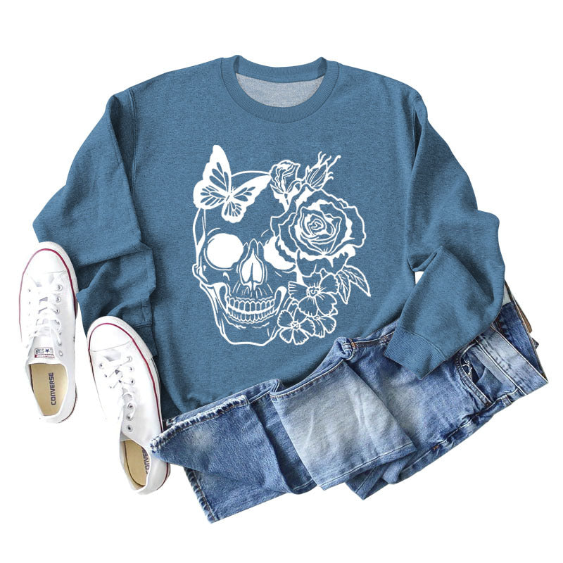 Women's Skull Butterfly Long Sleeved Sweater
