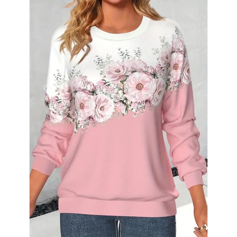 Damebeklædning Rund Hals Langærmet Blomstret 3D-printet Pullover Sweatshirt