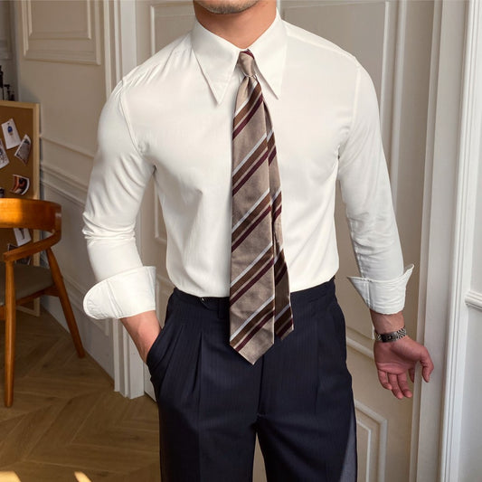 Men's Business Large Pointed Collar Slim-fit Long-sleeved Shirt