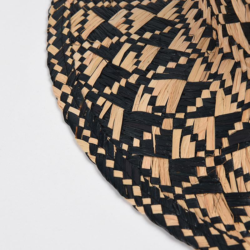Large Brim Geometric Color-block Raffia Hat
