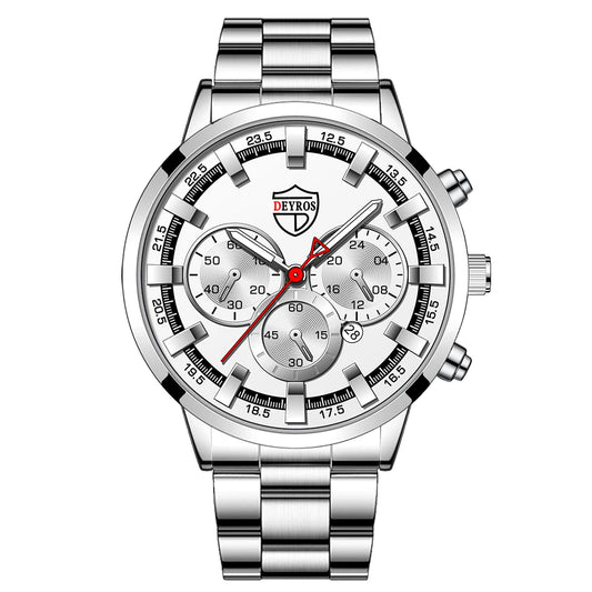 Luxury Men's Stainless Steel Quartz Wristwatch with Calendar and Luminous Hands