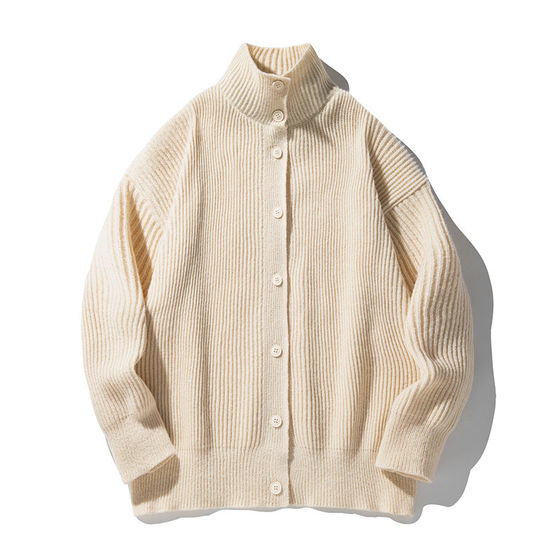 Japansk-inspireret Retro Turtleneck Cardigan Sweater til Mænd – Efterårs- og Vinterstil med Afslappet Udtryk