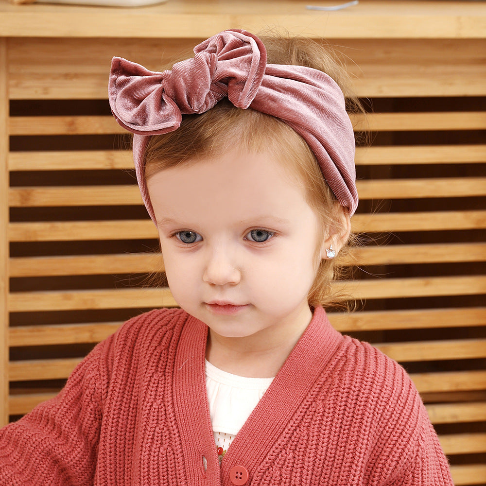 Baby Lace-up Gold Velvet Fat Bow Hair Band