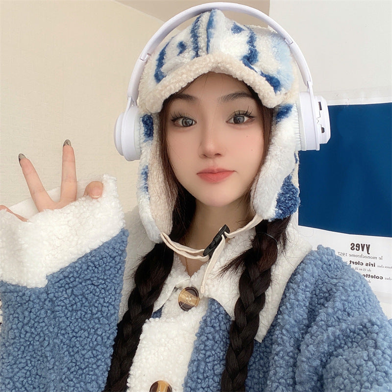 Lamb Velvet Color Block Hat Women's Face