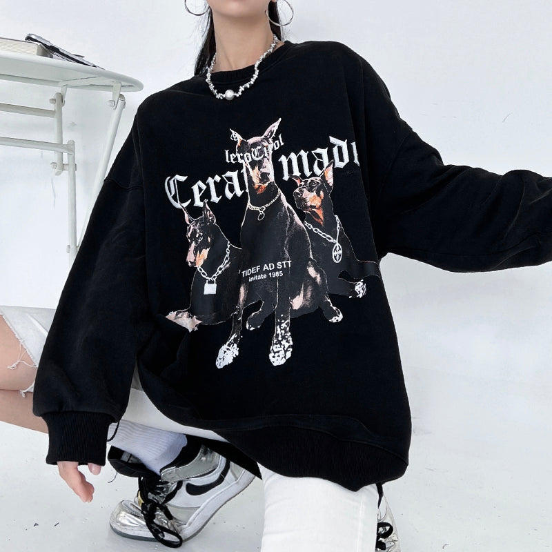 Retro Vasket Gammel Rundhalset Sweater Kvinde