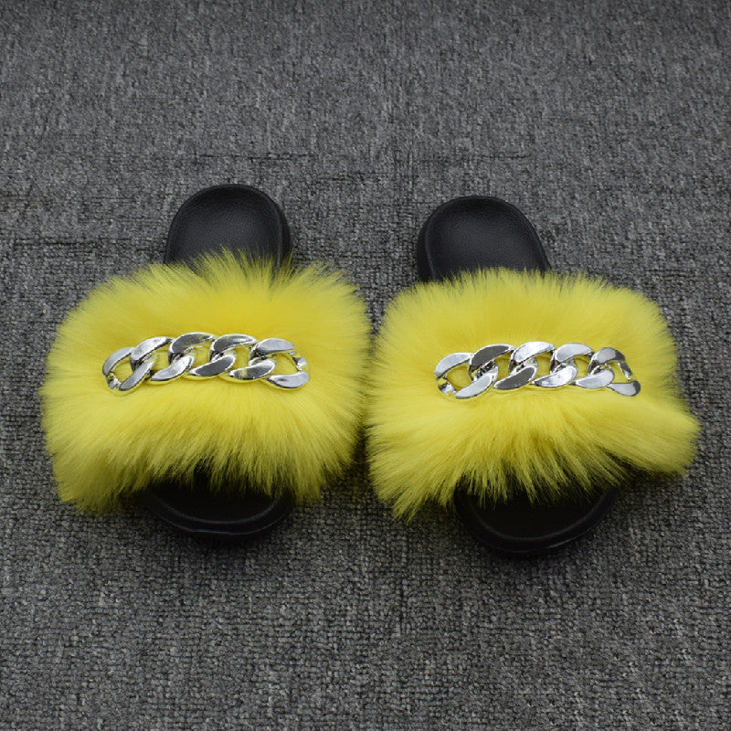 Fur Fur Slippers Chain Faux Fur Flip Flops