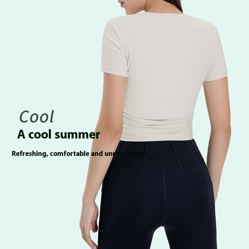 Nude Feel Slim Fit Thin Yoga Wear Top Women's Casual Street Fashion All-matching Sports Short Sleeve