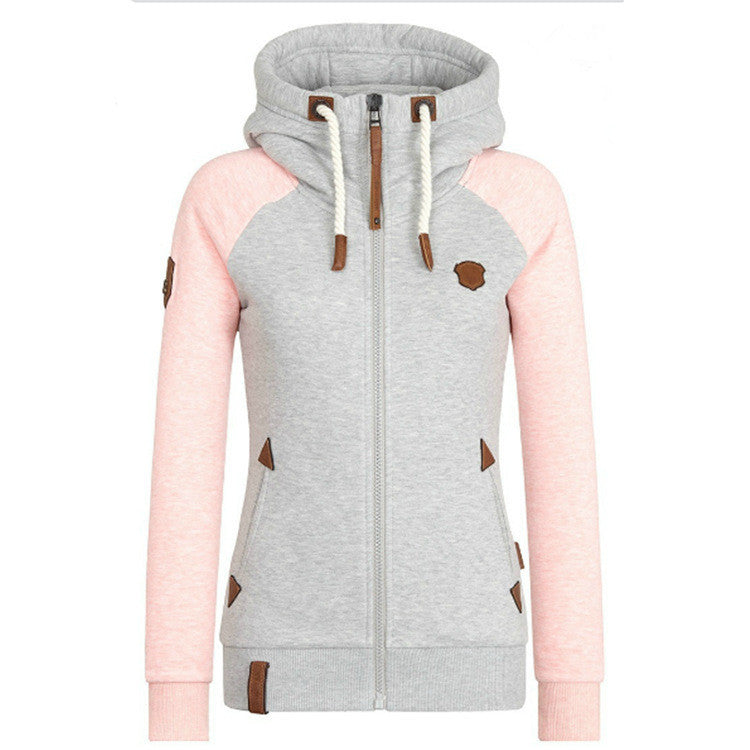 Womens Personalized Leather Patch Contrast-color Hoodie Authentic Quality