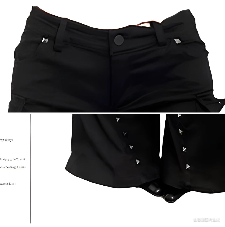 Retro Decorative Rivets Straight Slightly Flared Casual Pants