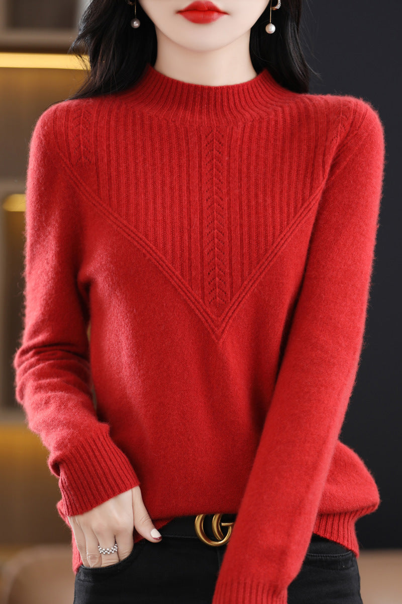 Front Line Færdiglavet Tøj Uld Halv Turtleneck Udhulet Sweater Underdel Top