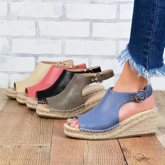 Woven Wedge High Heel Fish Mouth Sandals