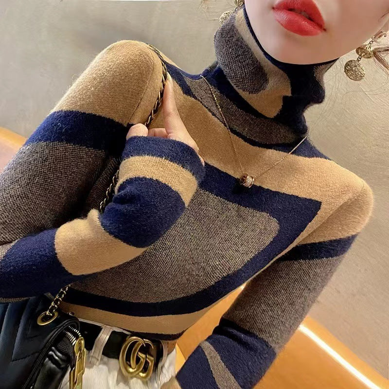 Women's Turtleneck Contrast Color Sweater