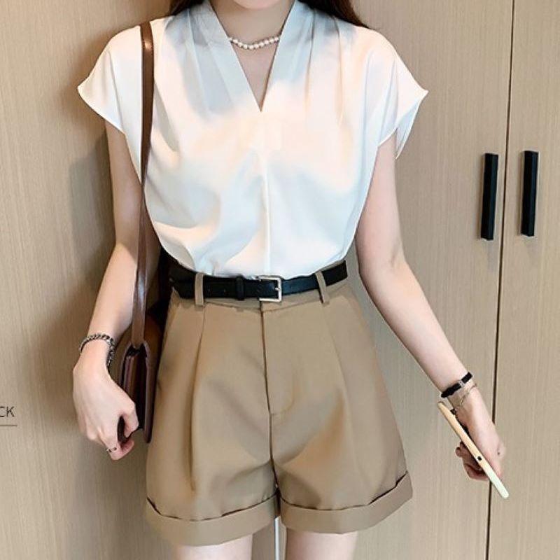 French Summer Acetate Satin High-grade Short-sleeved Shirt