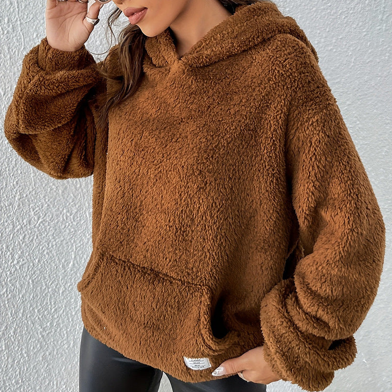 Autumn And Winter Loose Hooded Thickened Warm Plush Coat