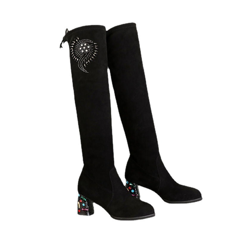 Over-the-knee Women's New Thick High-heeled Slim Stretch Boots
