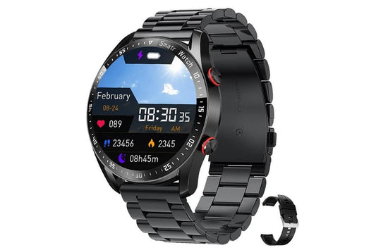 2024 New Bluetooth Call Smart Watch Men Heart Rate Monitor Sport Fitness Tracker Bluetooth Music Smartwatch for Mens Android IOS - Black Steel Belt