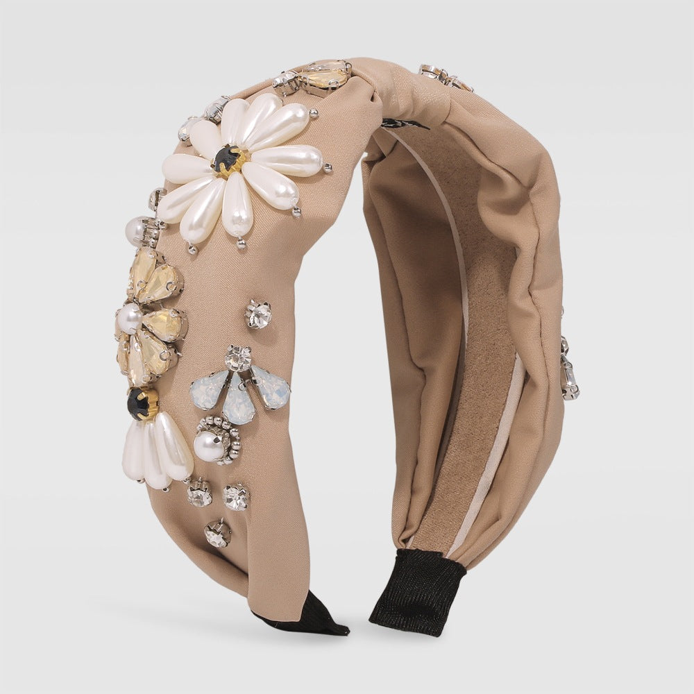 Cross-border Retro Palace Style Imitation Diamond Wide-side Hair Hoop Satin Cloth