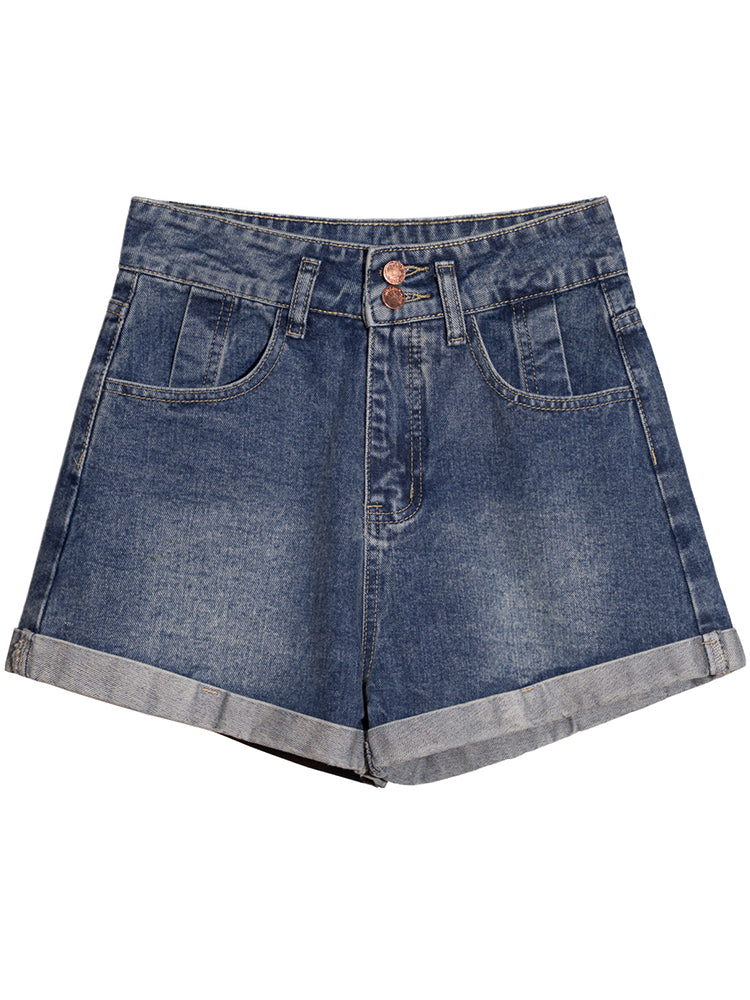 Women's Design Sense Of High Waist Curling Denim Shorts