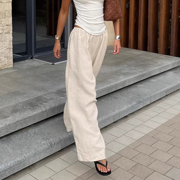 Stylish Wide-leg Cotton And Linen Pants For Women