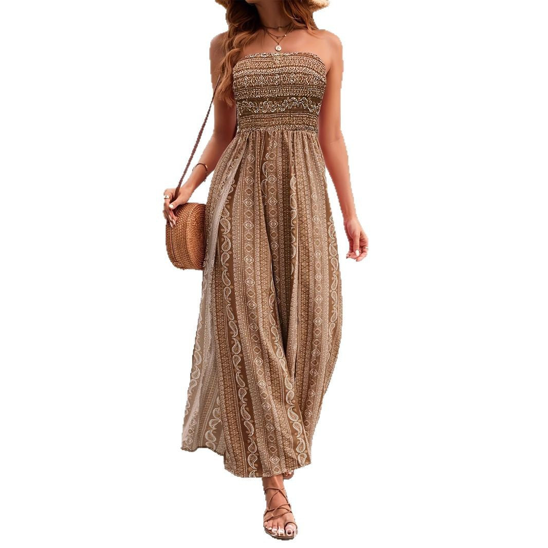 Stomach Blanket Ethnic Style Tube Top Wide Leg Jumpsuit
