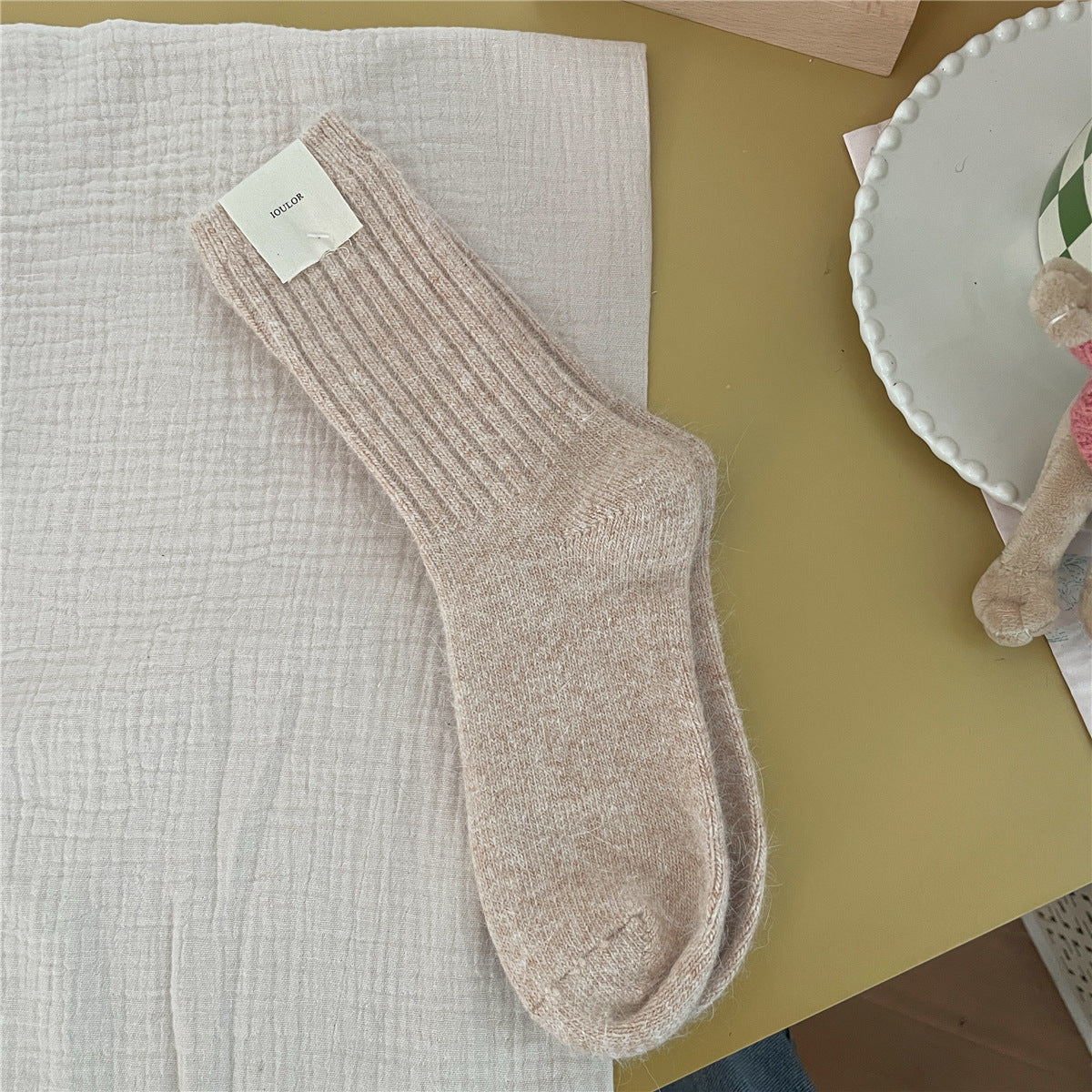 Solid-color Rabbit-fur Chunky Knit Thermal Socks