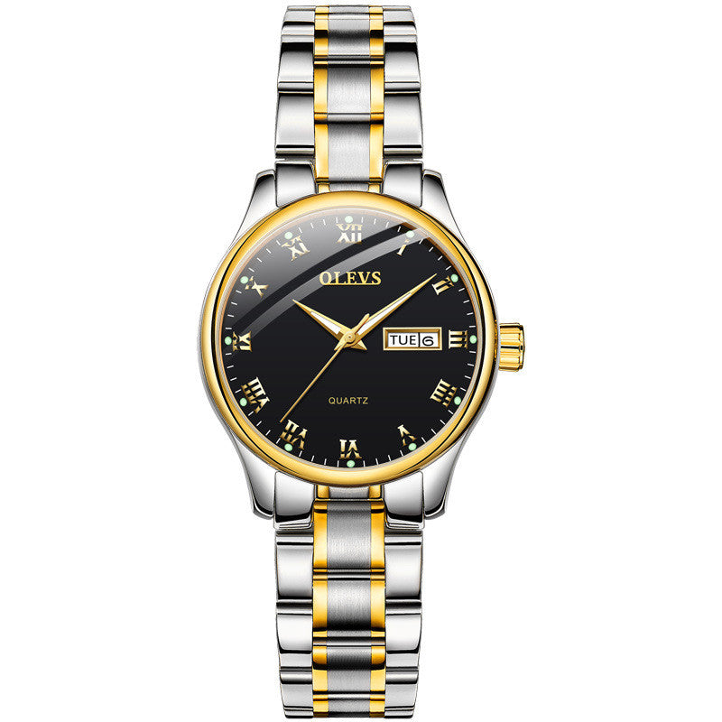 Double Calendar Simple Quartz Watch Tide Brand Waterproof Steel Band Watch
