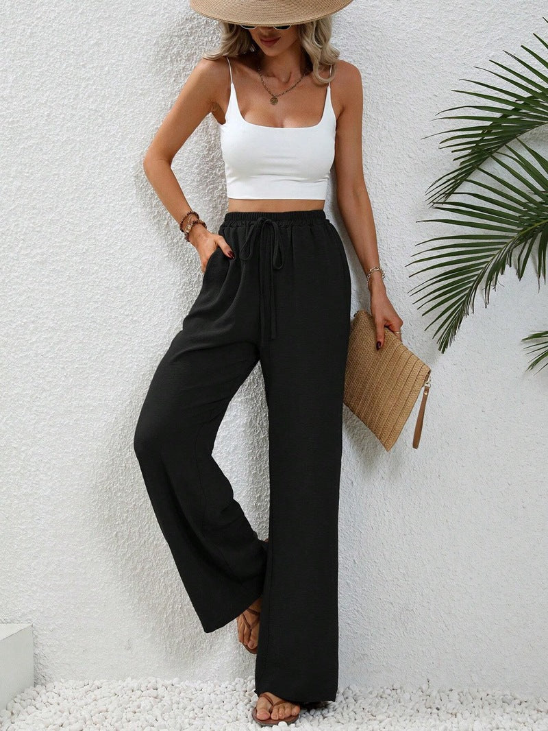 All-match Solid Color Mop Wide-leg Casual Pants
