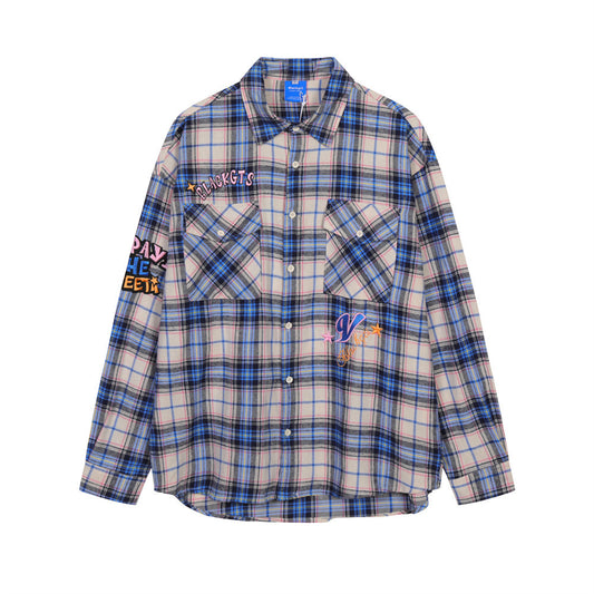 Men's Spring And Autumn Loose Shirt Letter Embroidery Casual Thin Lapels Coat