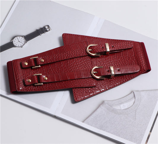 Fashion All-match Super Wide Waist Female Decorative Shirt Dress Jacket Double Pin Buckle Wide Waist
