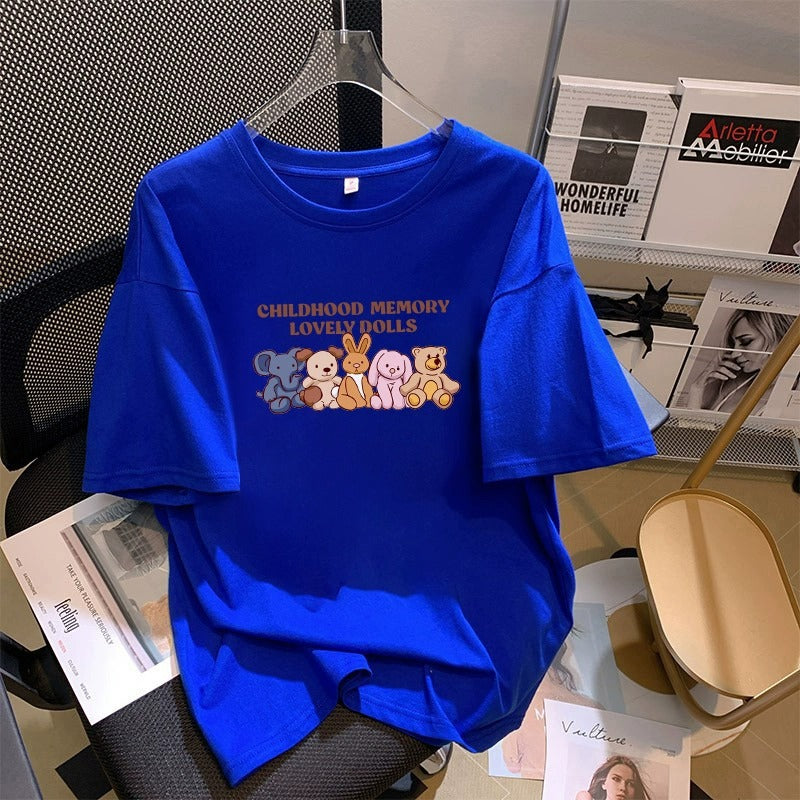 Kortærmet T-shirt i bomuld med tegneserieprint til kvinder