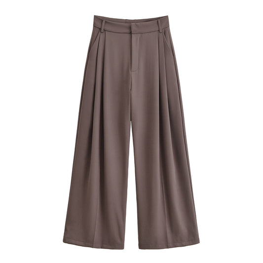 Fashionable Temperamental All-match Daily Flip Double Pleated Wide Leg Pants