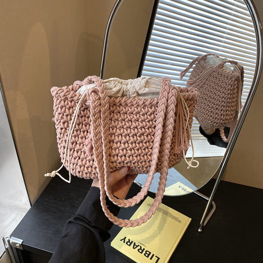 Woven Large Capacity Casual Special-interest Design Personalized Beach Shoulder Bucket Bag