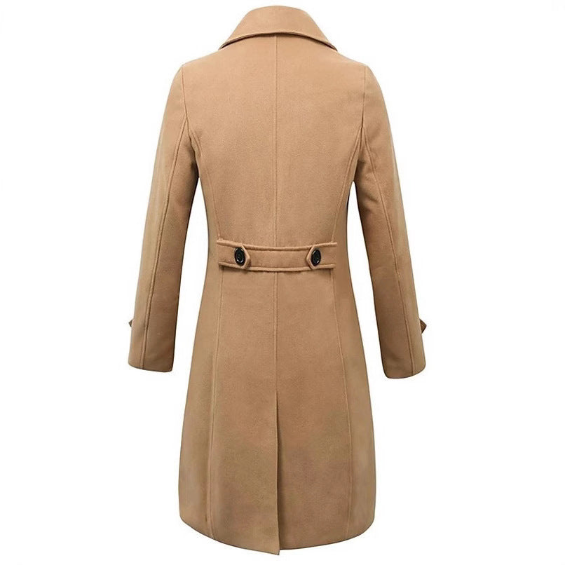 Men's Solid Color Mid-length Wool Coat Korean Style Double-breasted Jacket