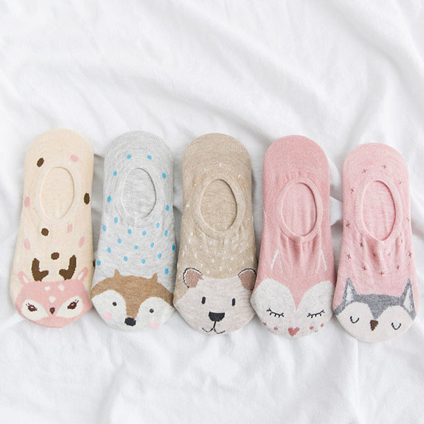 Cartoon Animal Shallow Mouth Invisible Female Boat Socks