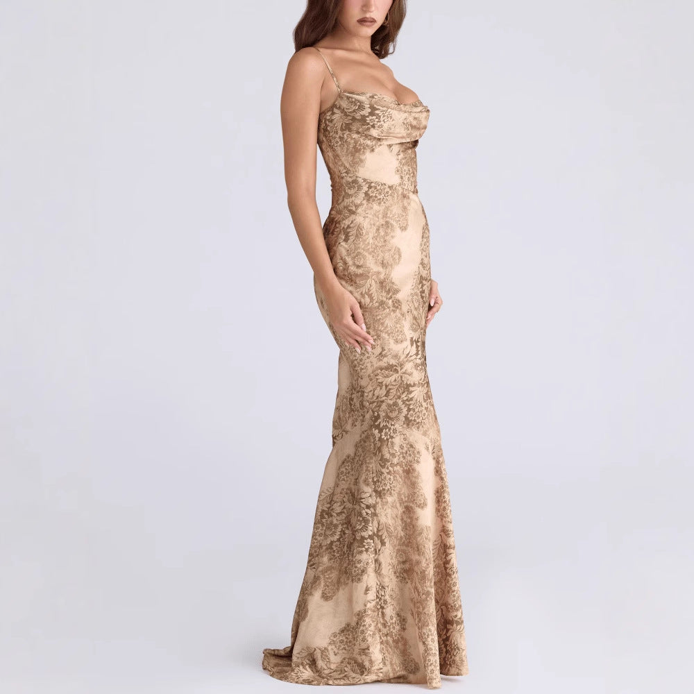 Womens Printed Tube Top Waist-Cinching Hip-Hugging Dress