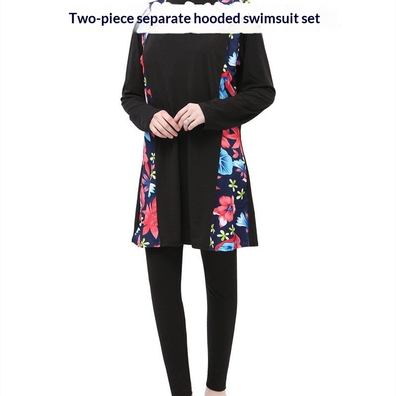 Two Piece Split Set Swimsuit With A Hat A Modest Sun Protective Outfit