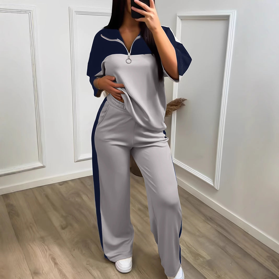 Womens Color-Block Minimalist Casual Chic Sportswear Set