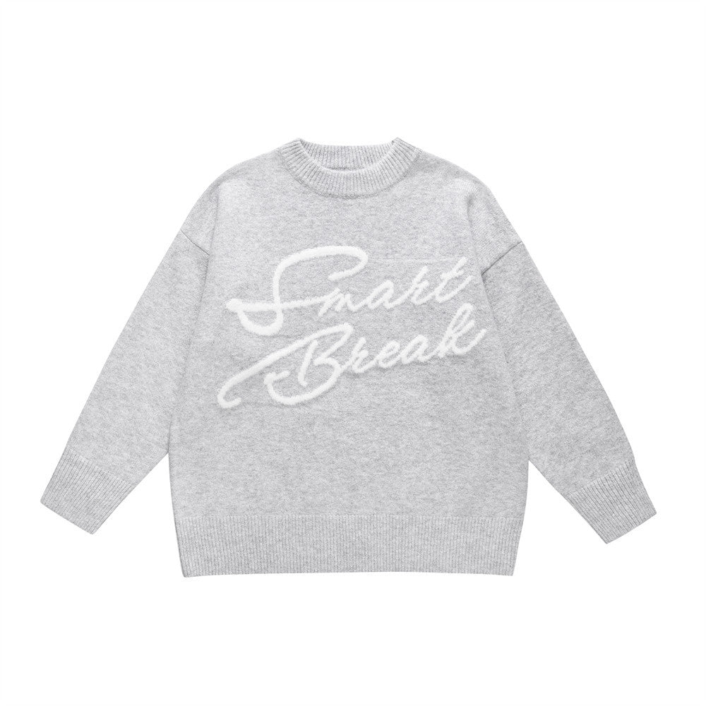 Autumn And Winter Embroidered Letter Crew Neck Sweater Fashion Brand Men's Clothing