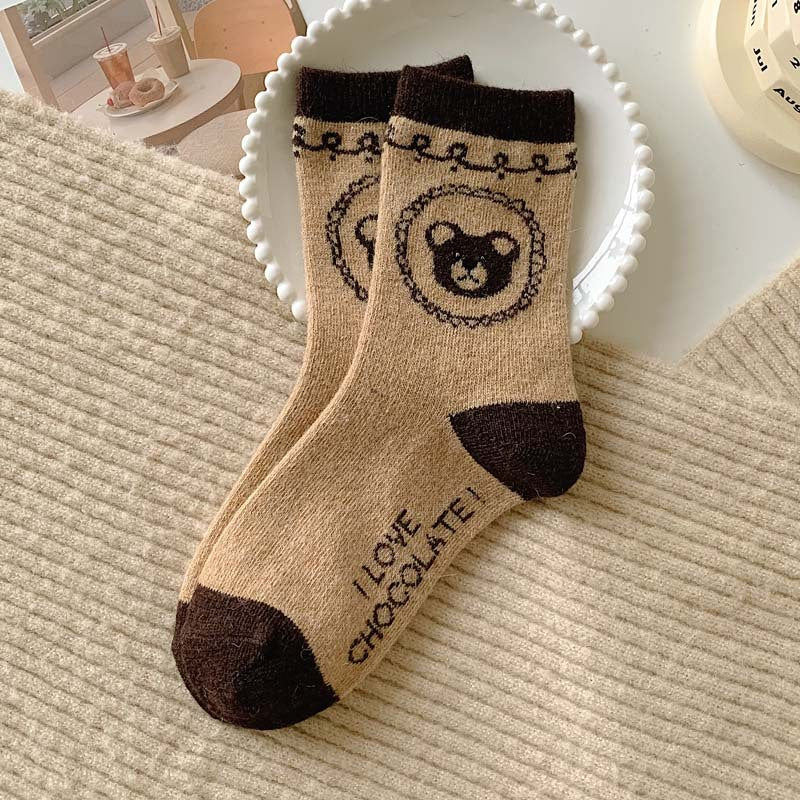 Chocolate Bear All-Match Niche Design Mid-Calf Socks